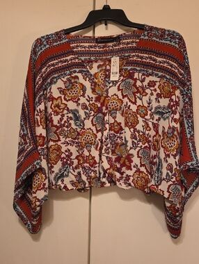 Floral Tie-Front Cropped Top - Multicolor